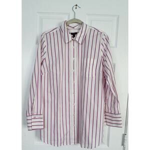 Talbots Button Down Shirt Pink Blue Stripe Large. Long Sleeve NWT Work Casual